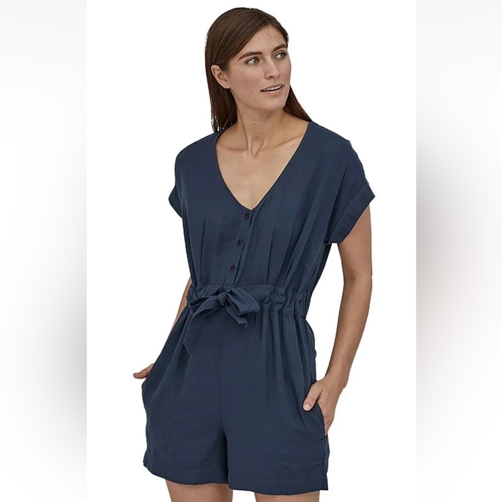 PATAGONIA Organic Cotton Gauze Romper In Stone Blue